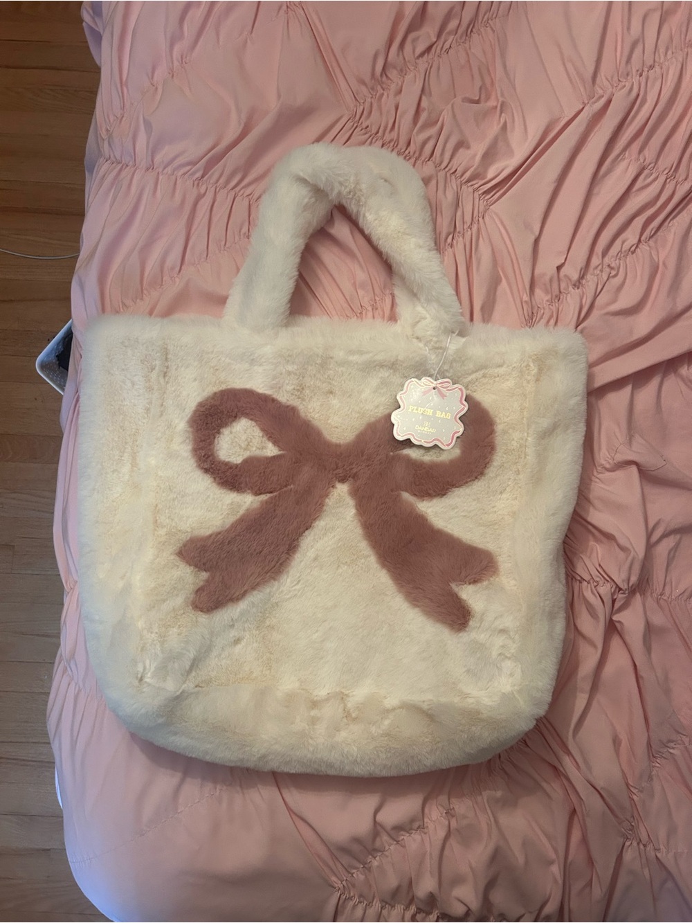 Faux Fur Bow Tote Bag | Pink Plush Coquette Aesthetic